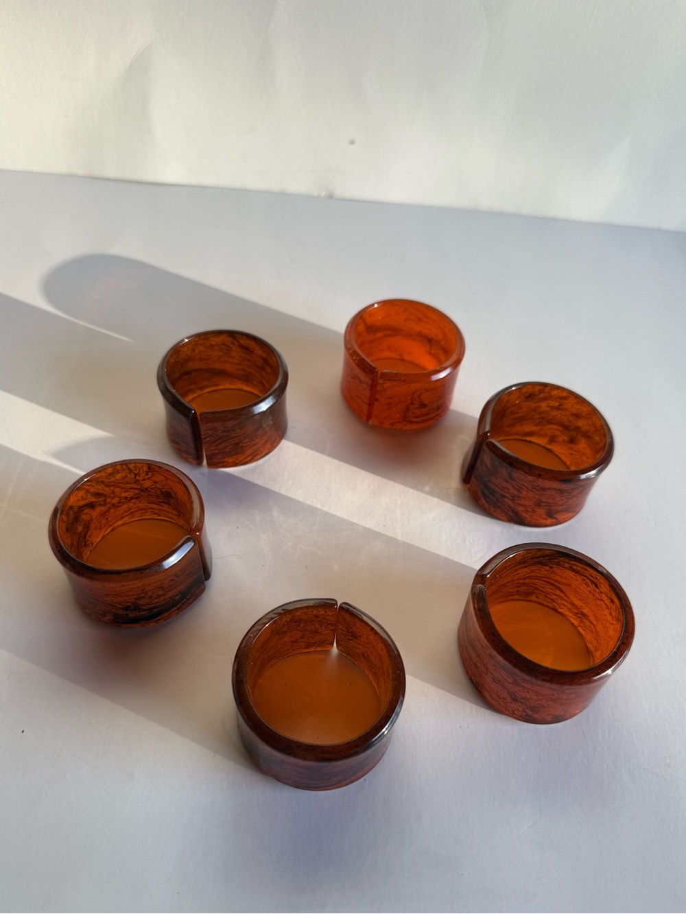 Vintage Cellulose Acetate Napkin Rings Set of 6 Amber Tortoiseshell Faux Shell